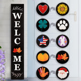 Perfnique Welcome sign for front porch standing, 47 x 7.9 Inch Wooden Leaner Sign with 10 Interchangeable Designed Icons, Seasonal Decor for Spring Easter Fall Christmas(Black)