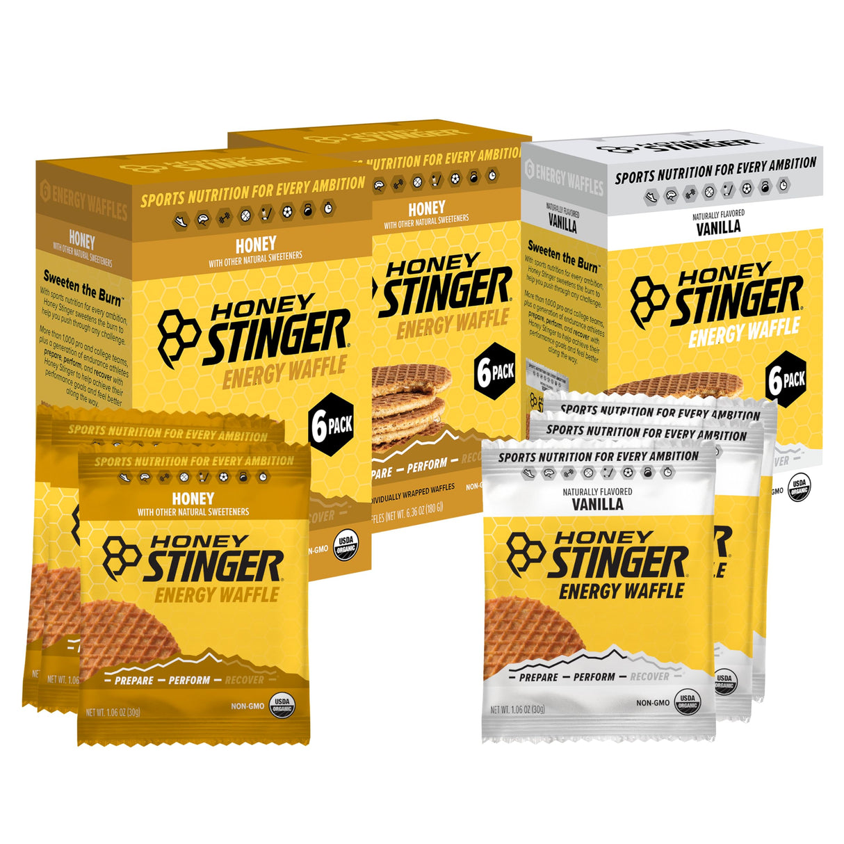 Honey Stinger Organic Energy Waffle Variety Pack, 12 Honey Waffles and 6 Vanilla, Nutritious Stroopwafel Snack for Exercise, Endurance and Performance