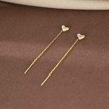 Reffeer Solid 925 Sterling Silver Tiny Cute Heart Dangle Earrings Chain for Women Teen Girls Dangle Earrings Threader Tassel (B-Gold)