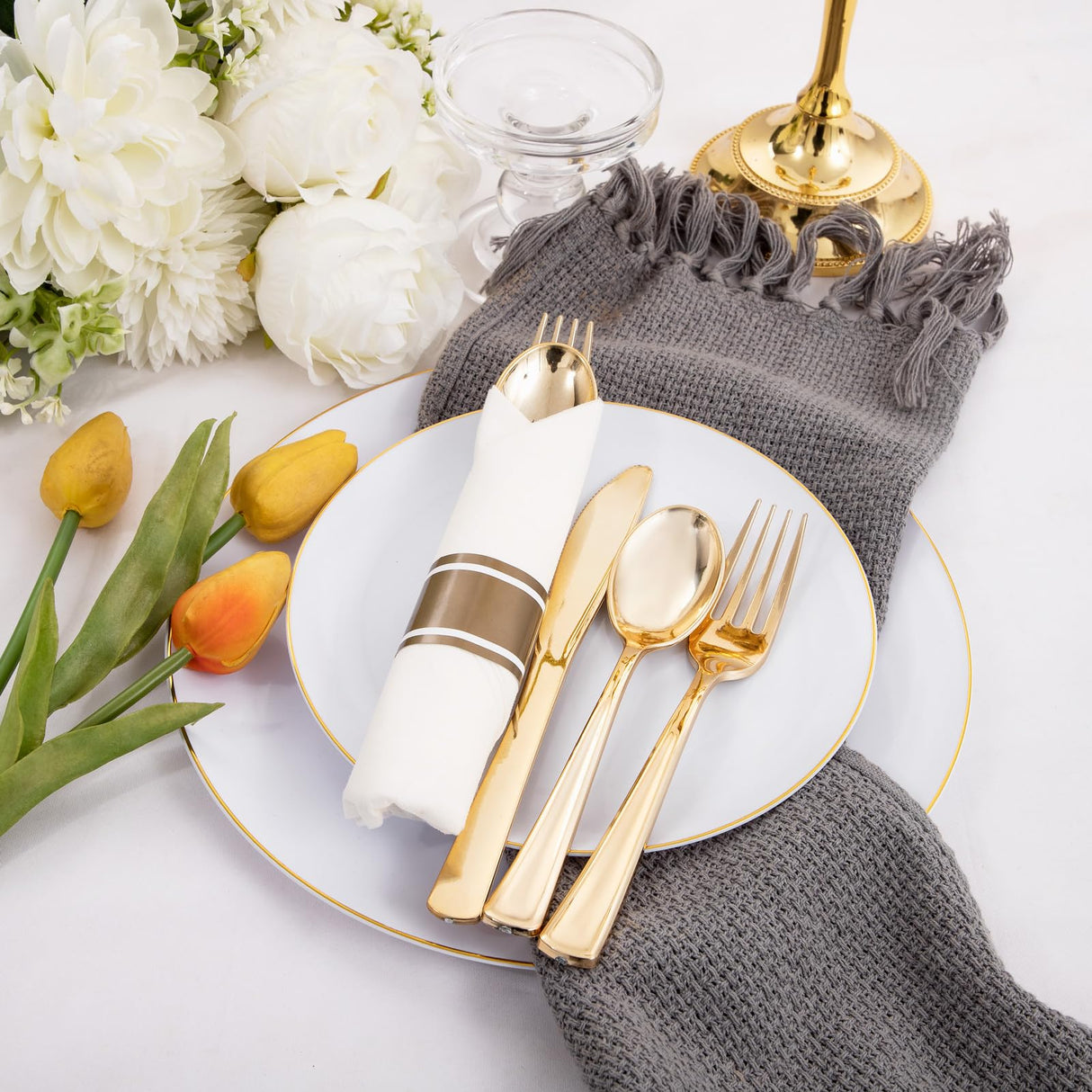 Supernal 120Pack Gold Plastic Silverware Wrapped Plastic Cutlery Set with Napkin,Pre Rolled Napkins with Cutlery Set,Rolled Silverware Disposable For Halloween Thanksgiving Christmas