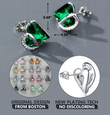 Leafael Infinity Love Heart Stud Earrings for Women, May Birthstone Crystal Emerald Green, Gifts for Mom, Wife, and Her, Silver Tone