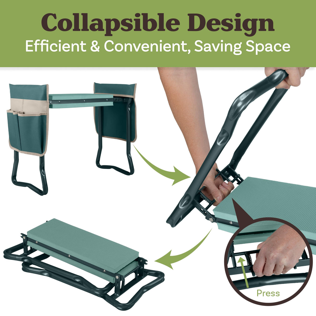 Garden Kneeler and Seat - 2-in-1 Foldable Garden Kneeling Pad and Stool with Removable Pockets for Gardening Tools - Gardening Gifts for Women, Mom, Dad, Seniors or Grandparents by Pure Garden (Green)