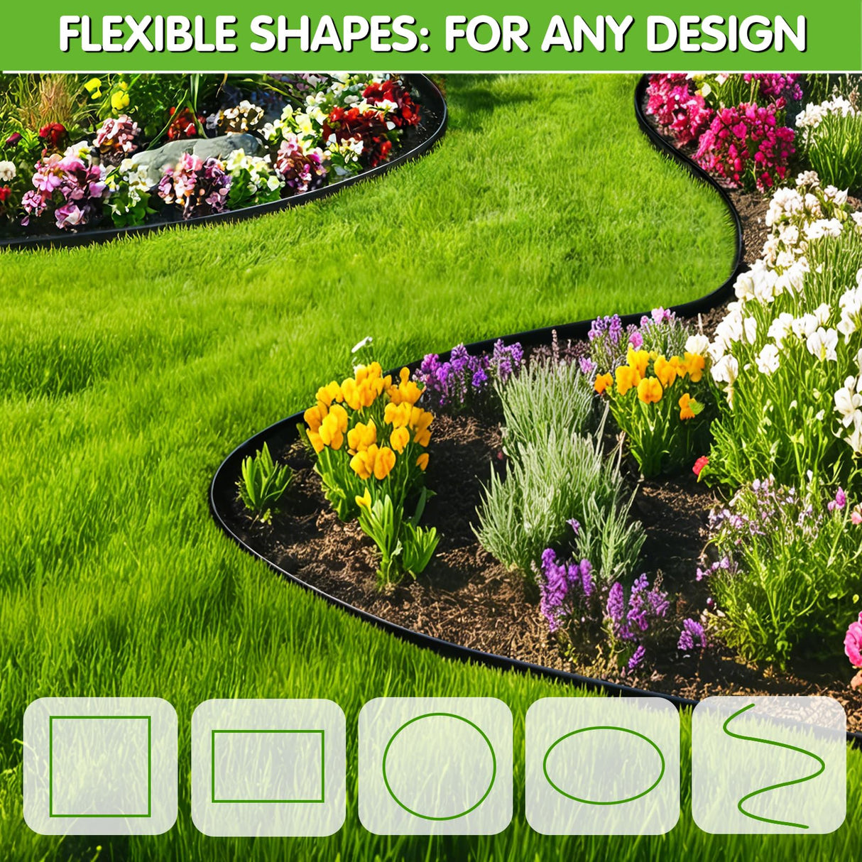 Landscape Edging, Garden Edging Border No Dig 2" Tall x 20'with 20 Stakes, Plastic Edging for Landscaping Border - Easy Install & Cut, Flexible for Flower Beds, Lawn, Yard, Paver