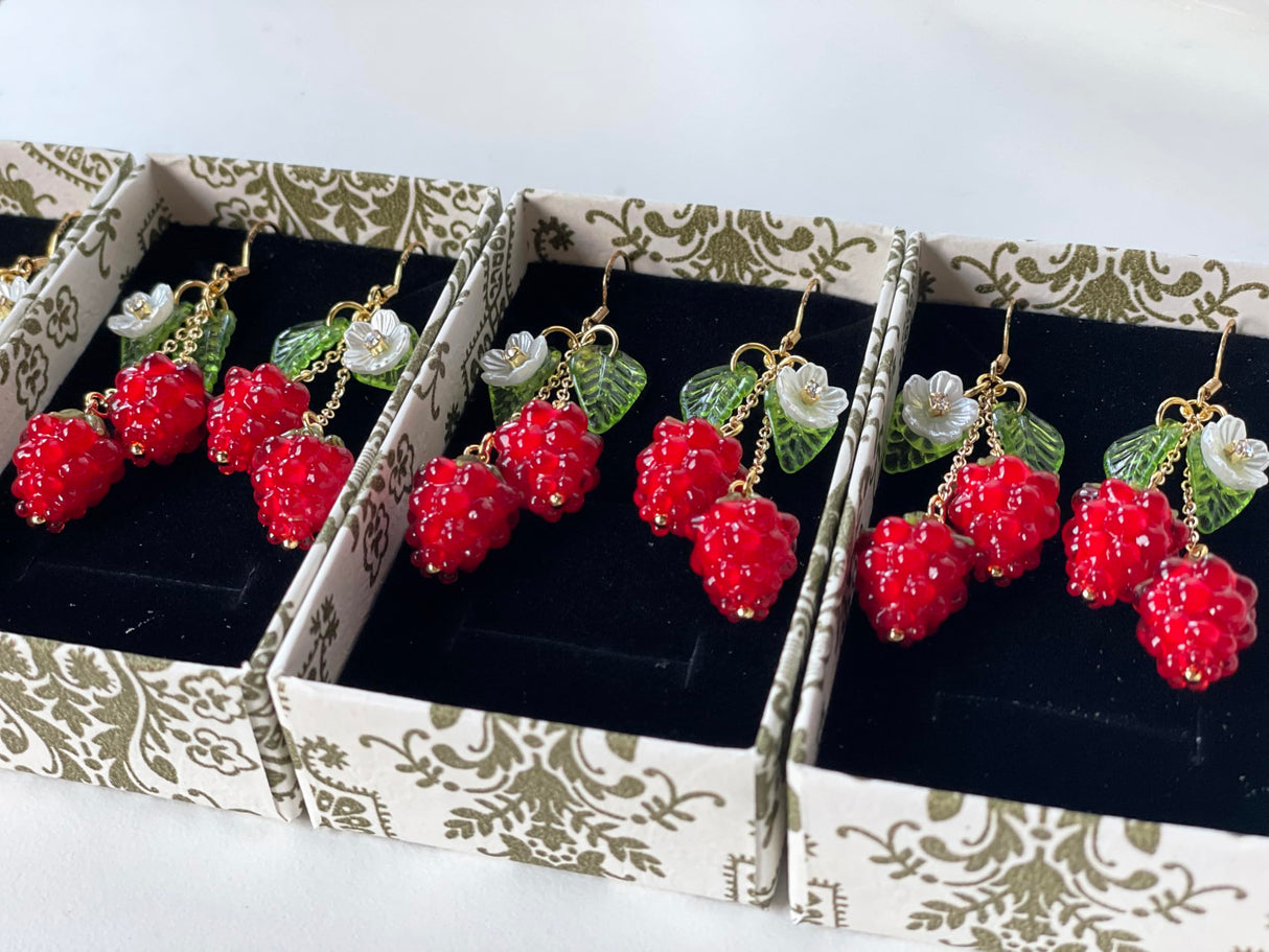 Cute Fruit earring,Dangle Drop Lightweight Food Earrings for Women (Red- 2 Raspberry)