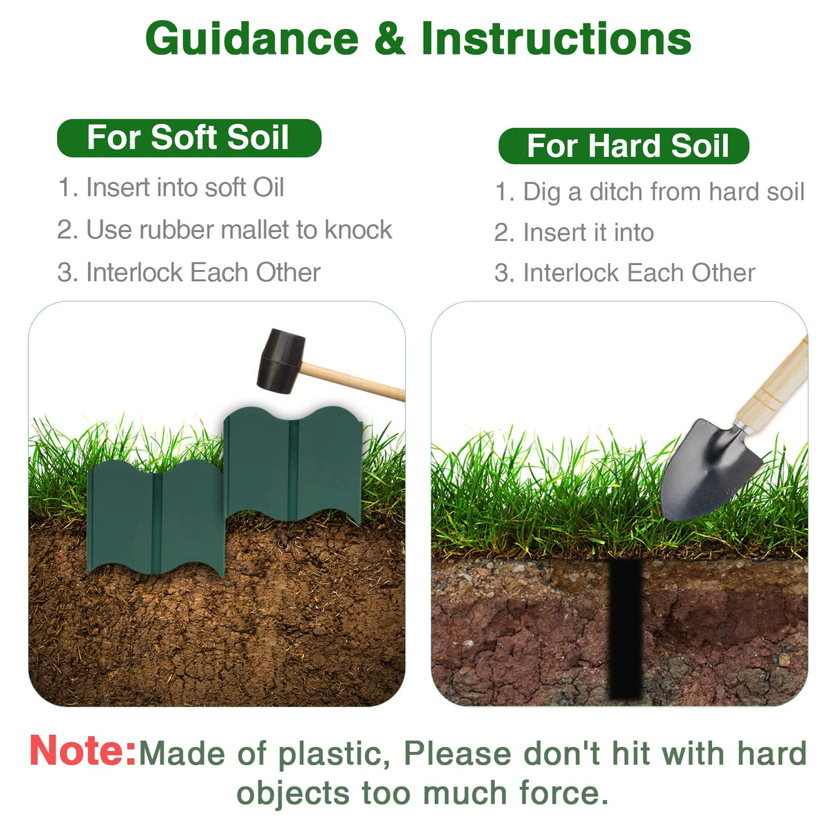 EEOCWF 20 Pcs Garden Edging Border, 10.5ft Plastic No Dig Landscape Borders, 5.3 inch Tall Interlock Decorative Gardens Fences Edging, Flexible Lawn Flower Bed Border, for DIY Patio Walkway Yard