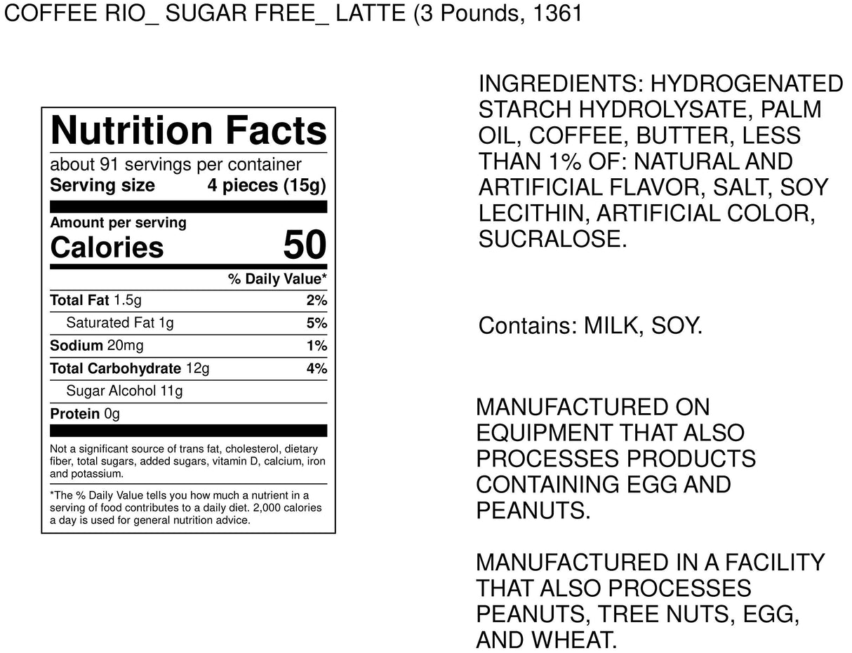 Coffee Rio Sugar-Free Coffee Bulk Candy, 3 Pound Bag Individually Wrapped Sugar-Free Coffee Candy, Kosher Candy (Sugar-Free Latte)