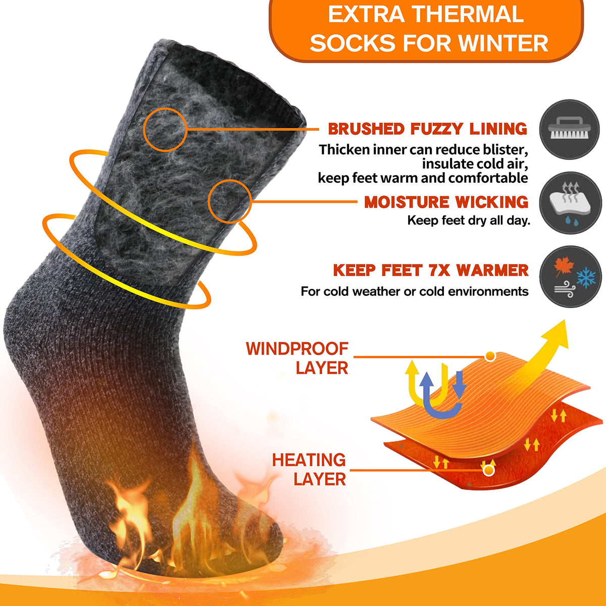 Welwoos Heated Thermal Socks for Women & Men Winter Warm Ski Thick Boot Insulated Gift Socks Stocking Stuffers for Women 3 Pairs (Dark Grey,L)