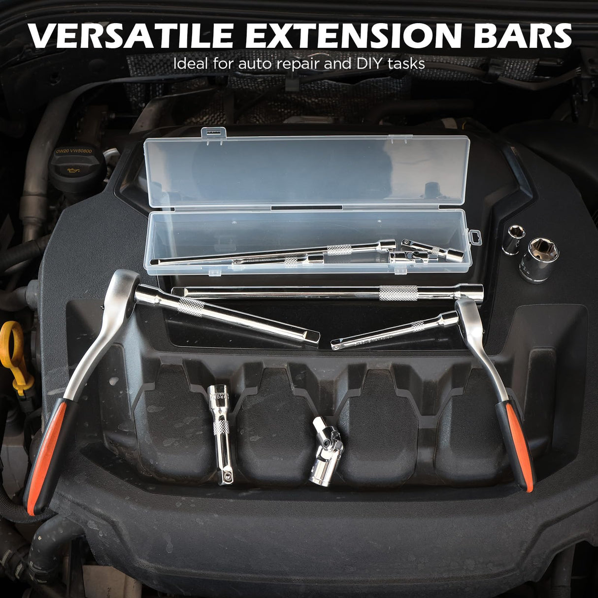 9-Piece Socket Extension Bar Set, 1/4" & 3/8" Drive Ratchet Extensions 2", 3", 4", 6", 8" & 10" with Universal Joints, CR-V Steel for Tight Spaces