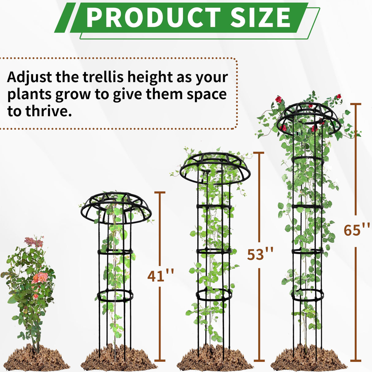 Mushroom Obelisk Trellis for Climbing Plants Outdoor 65", Adjustable Weatherproof Garden Umbrella Plant Trellis Support for Rose, Clematis, Cucumber, Pole Beans, Potted Plants, Yard Patio, 1 Pack