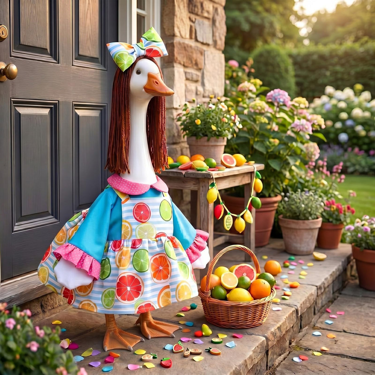 Soulchen Summer Porch Goose Outfits for 23 Inch Lawn Statue Lemon Porch Goose Dress Clothes Costume for Outdoor Garden Decor