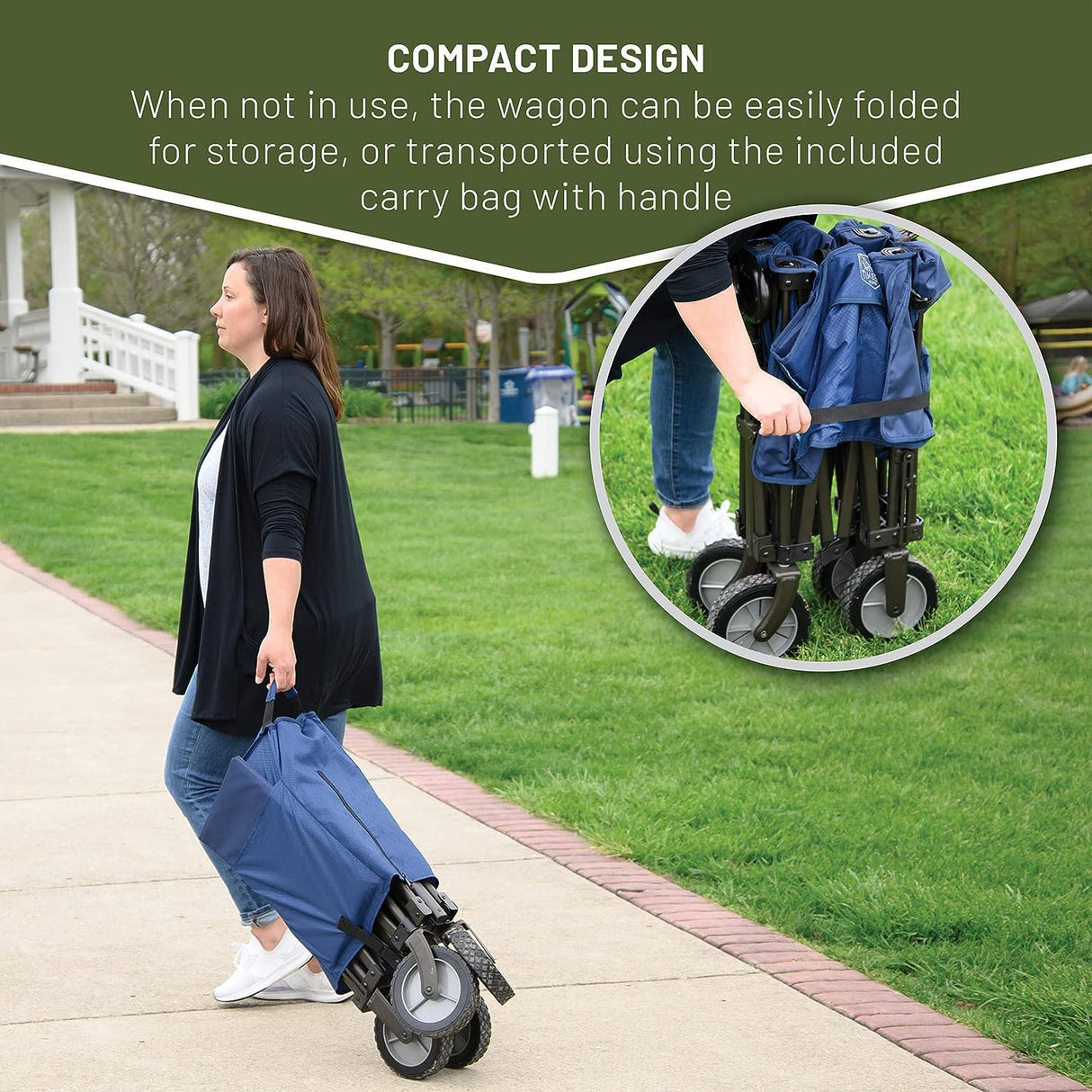TIMBER RIDGE Tailgate Collapsible Folding Wagon Cart, Heavy Duty Utility Push Pull Beach Wagon Foldable, Outdoor Grocery Cart with Side Pockets for Camping, Garden, Shopping, Holds 225 lbs, Blue