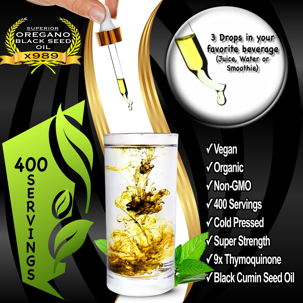 Oil Of Oregano With Black Seed Oil - 400 Servings, 2 in 1 Wild Oregano Oil with Black Seed Oil Drops, Organic Supplement, Alternative to Oregano and Black Seed oil Gel Capsules, Non-GMO, Vegan