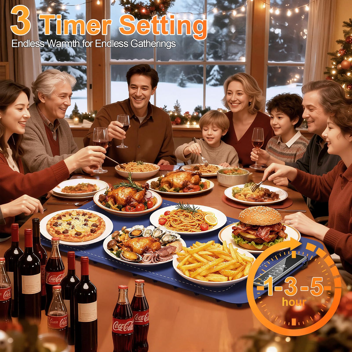 Warming mat for Food, Food Warming Mat - New Upgraded Fast Heating Silicone Electric Warming Tray, Larger Touch Screen, Higher Feet, Roll Up Warming Mat for Food, Portable Food Warmer, Blue