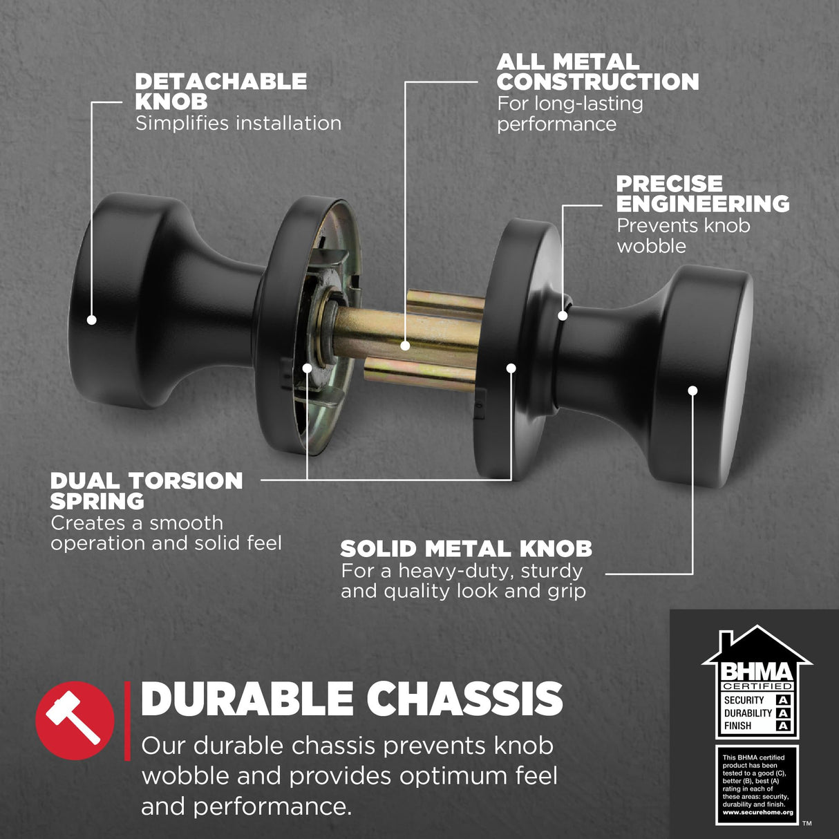 Kwikset Pismo Interior Passage Door Knob, Handle For Closet and Hallway Doors, Non-Locking Doorknob in Matte Black, with Microban Protection