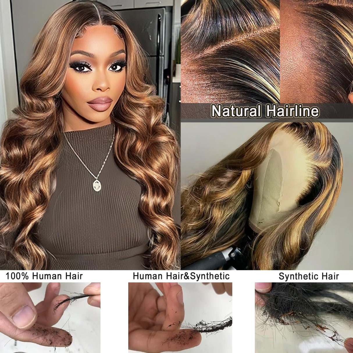 Linrkeyy Ombre Lace Front Wig Human Hair 13X6 Honey Blonde Highlight Wigs Human Hair Body Wave 180% Density HD Lace Frontal Wigs Human Hair Pre Plucked 4/27 Colored Glueless Wigs for Women 24 Inch