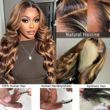 Linrkeyy Ombre Lace Front Wig Human Hair 13X6 Honey Blonde Highlight Wigs Human Hair Body Wave 180% Density HD Lace Frontal Wigs Human Hair Pre Plucked 4/27 Colored Glueless Wigs for Women 24 Inch