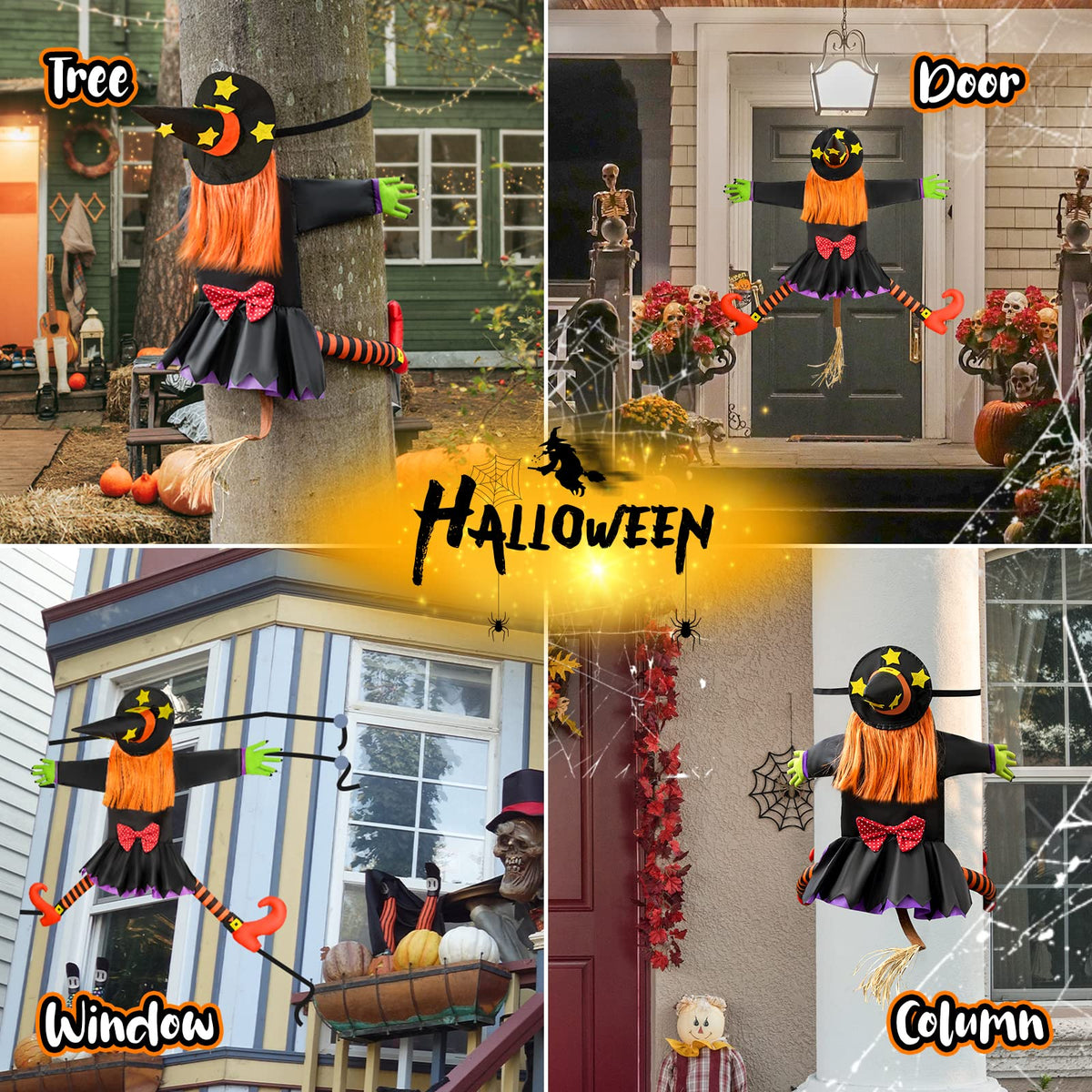Halloween Decorations Outdoor Crashing Witch: 44'' Flying Crashed Witches Hanging into Tree - Halloween Decor for Yard Garden Porch