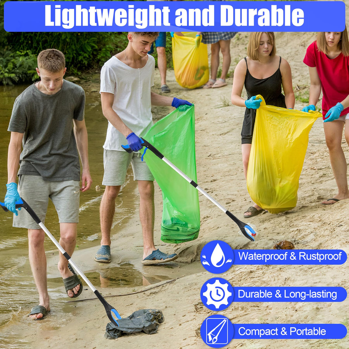 6 Pack 32 Inch Commercial Trash Grabber for Elderly Assist, Heavy Duty Lightweight Reacher with Ergonomic Handle & Non-Slip Grip, Multi-Use Outdoor Home Garden Cleanup Mobility Aid Tool (6, Blue)