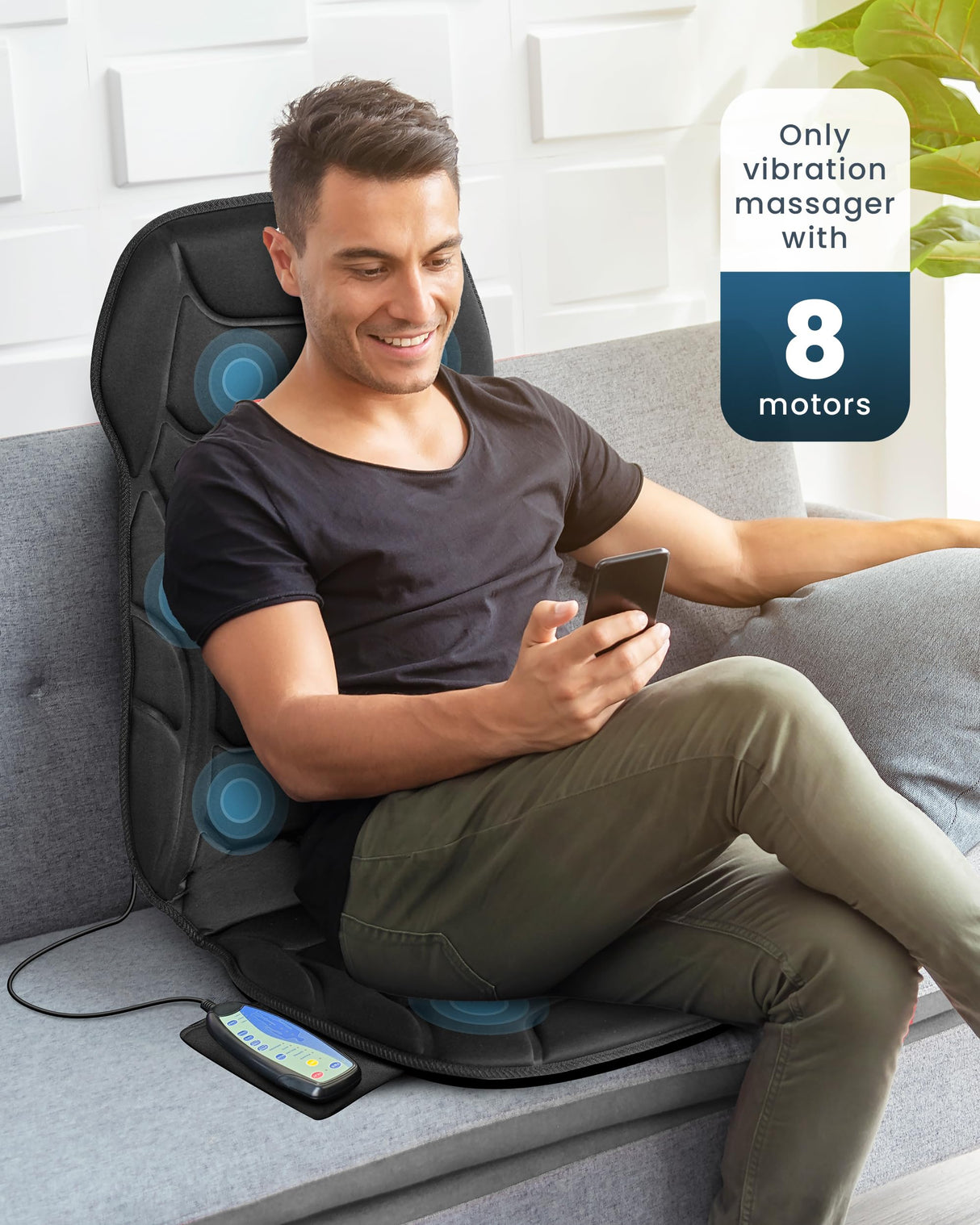 COMFIER Massage Seat Cushion, Back Massager with 8 Massage Nodes & 5 Modes, Adjustable Chair Massage Pad with Heat for Home Office, Heated Chair Pad,Gifts for Men,Women