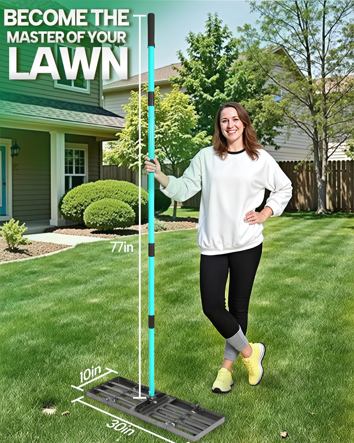 30"x10" Lawn Leveling Rake, Yard Leveling Rake for Soil with 77" Handle