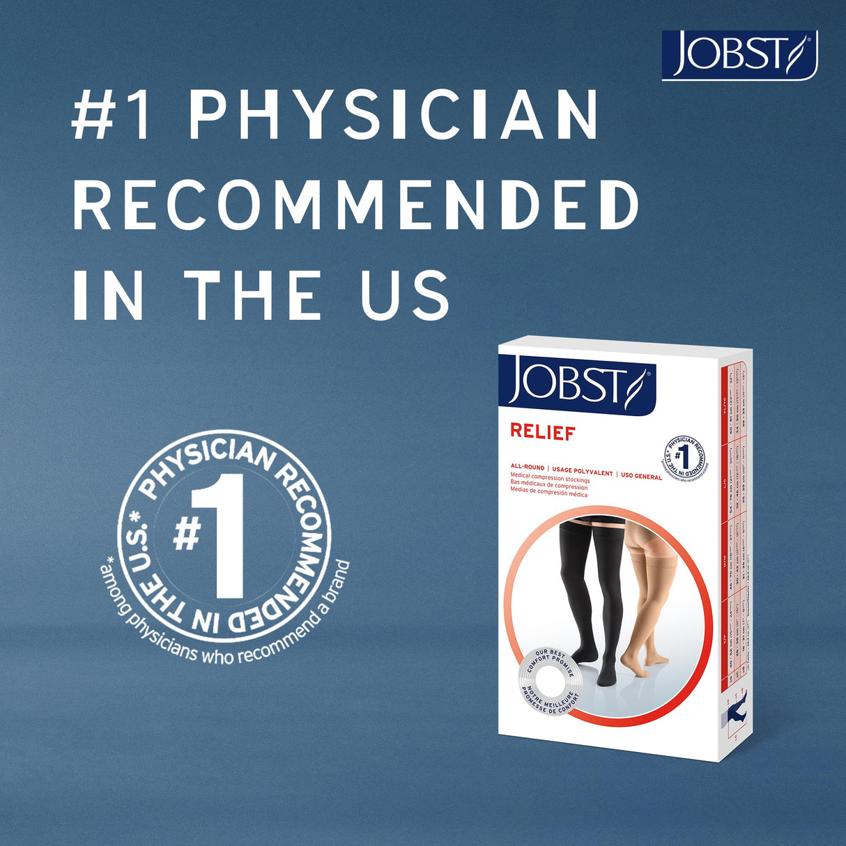 JOBST Relief 20-30 mmHg Compression Socks, Thigh High with Silicone Band, Beige, Large