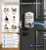 Veise Keypad Door Lock with Handle, Keyless Entry for Front Door & Bedroom, Electronic Lock with Code, Auto-Locking, Easy Installation, Passage Mode, Satin Nickel