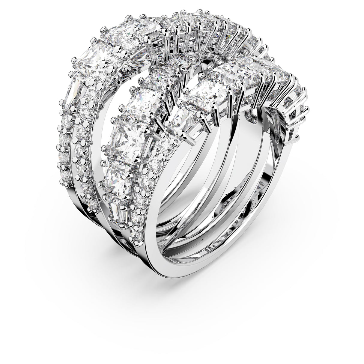 Swarovski Hyperbola Ring, Mixed Cuts, Clear, Rhodium Finished; Size: Us 7; Eu 55
