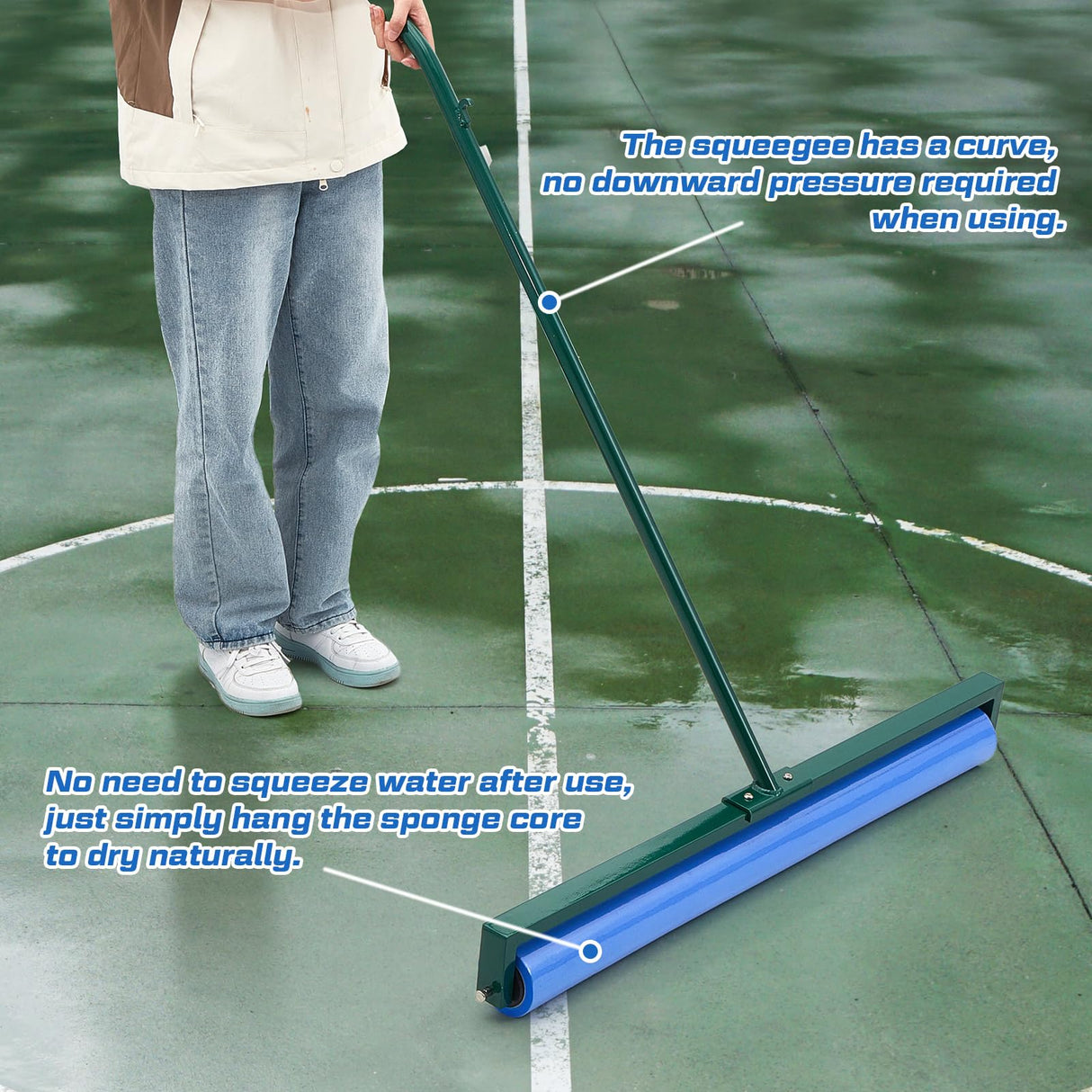 Suclain Tennis Court Squeegee 36 Inch PVA Foam Tennis Sponge Roller Lightweight Removes Water Quickly Clear Floors Tool for Tennis Basketball Sports Courts Garages(Blue,2pcs)