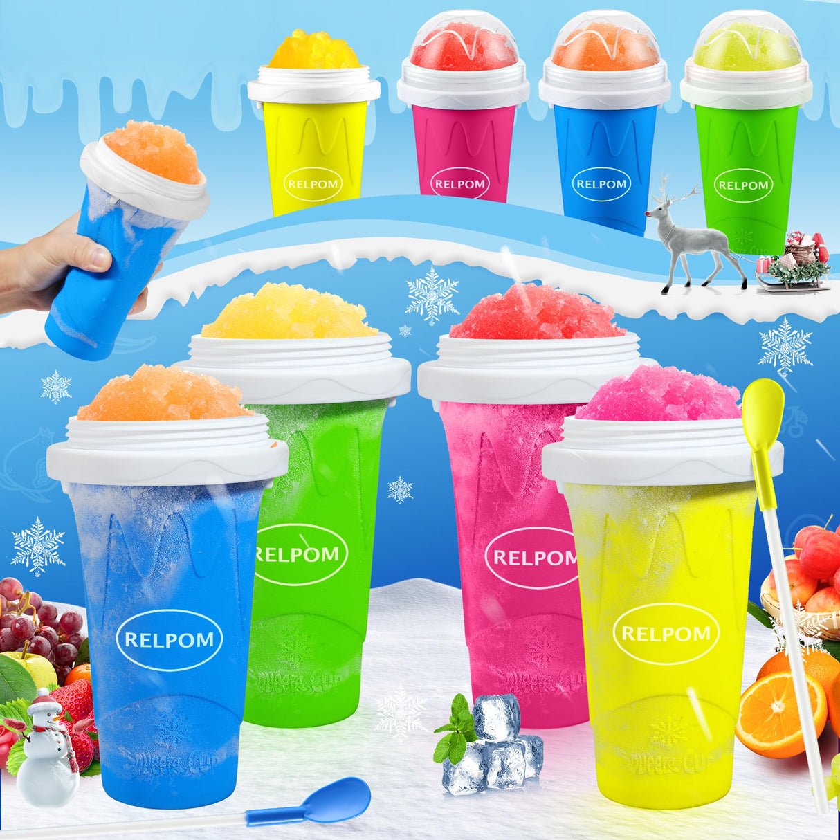 3 Pack Slushy Cup, Slushie Maker Cups, Magic Quick Frozen Squeeze Cups for Ice Cream Juice Milk Yogurt, DIY Smoothie Cooling Cup with Lid and Straw for Kids Friends Family (Blue Pink Green)