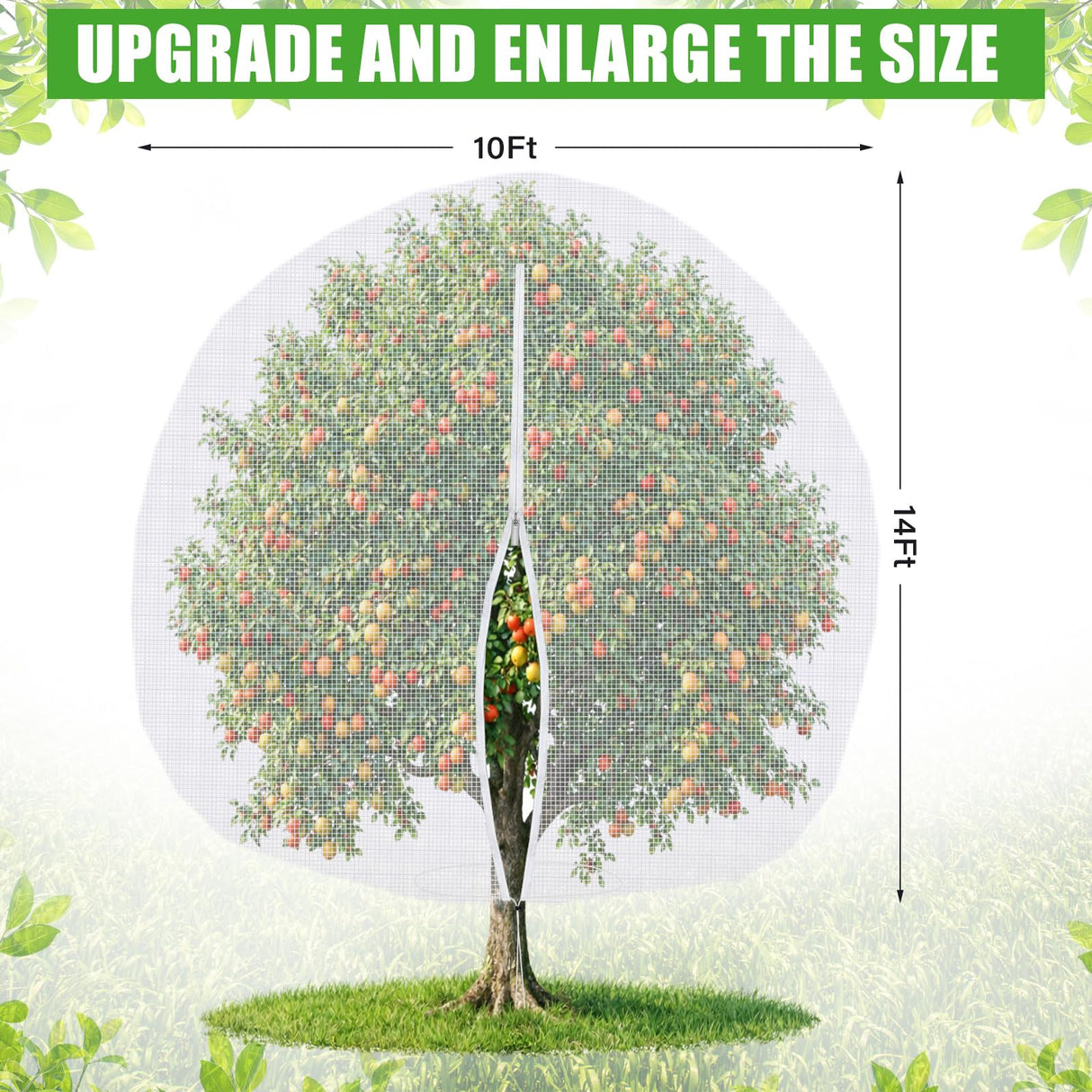 Vincreem 2 Pcs 10 x 14 ft Large Fruit Tree Netting for Protecting Fruit from Squirrels Birds Bug Deer & Rat Garden Mesh Netting with Zipper and Drawstring for Blueberry Peach Apple Garden Bushes