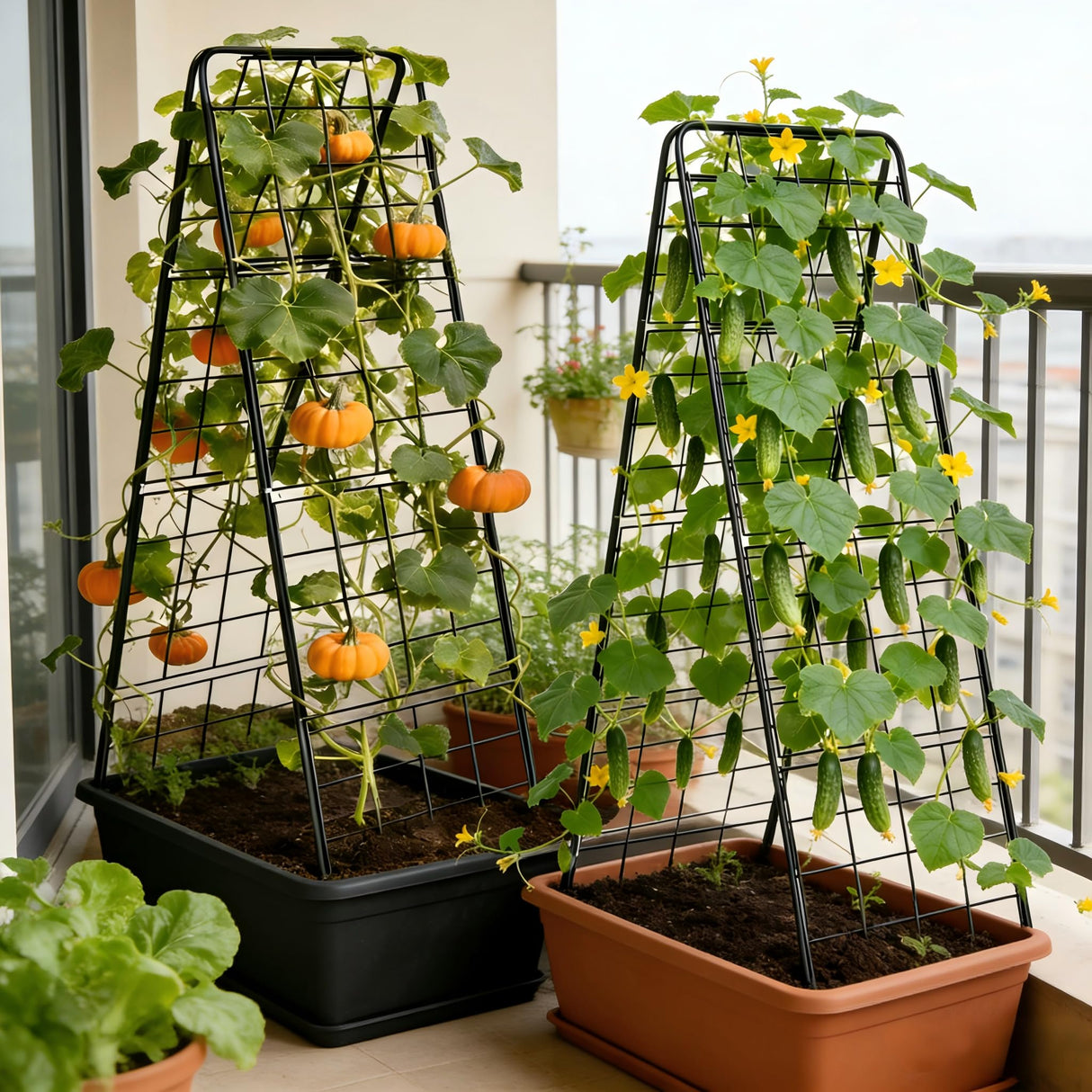 Garden Trellis for Cucumbers, 50 x 16 Inch Adjustable A-Frame Plant Support for Climbing Plants Outdoor, Vegetable, Flowers, Heavy Duty 1cm Metal Vegetable Trellis for Backyard, Raised Bed, Patio