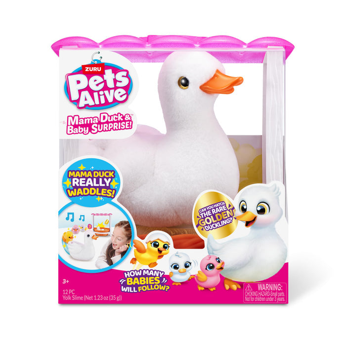 Pets Alive Mama Duck Surprise by ZURU, 4 Surprise Eggs, Baby Ducklings, 10+ Sounds, Walking Toy, Interactive Girls Toy, Ages 3+