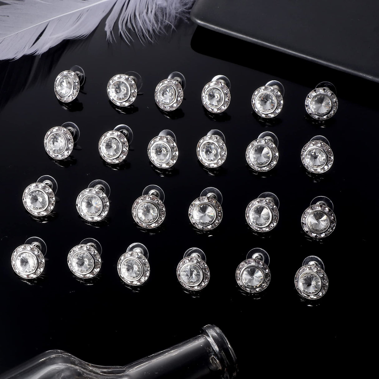 White Rhinestone Earrings Round Halo Stud Earrings for Dance Competitions