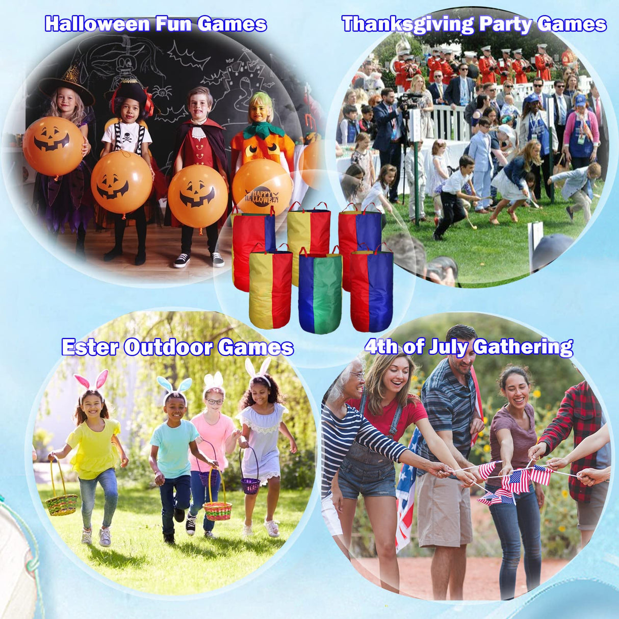 CWLAKON 6 Pack Potato Sack Race Bags for Kids Adults Family Outdoor Field Day Birthday Party Yard Backyard Camping Picnic Easter Fall Themed Thanksgiving Halloween Christmas 4th of July Party Games