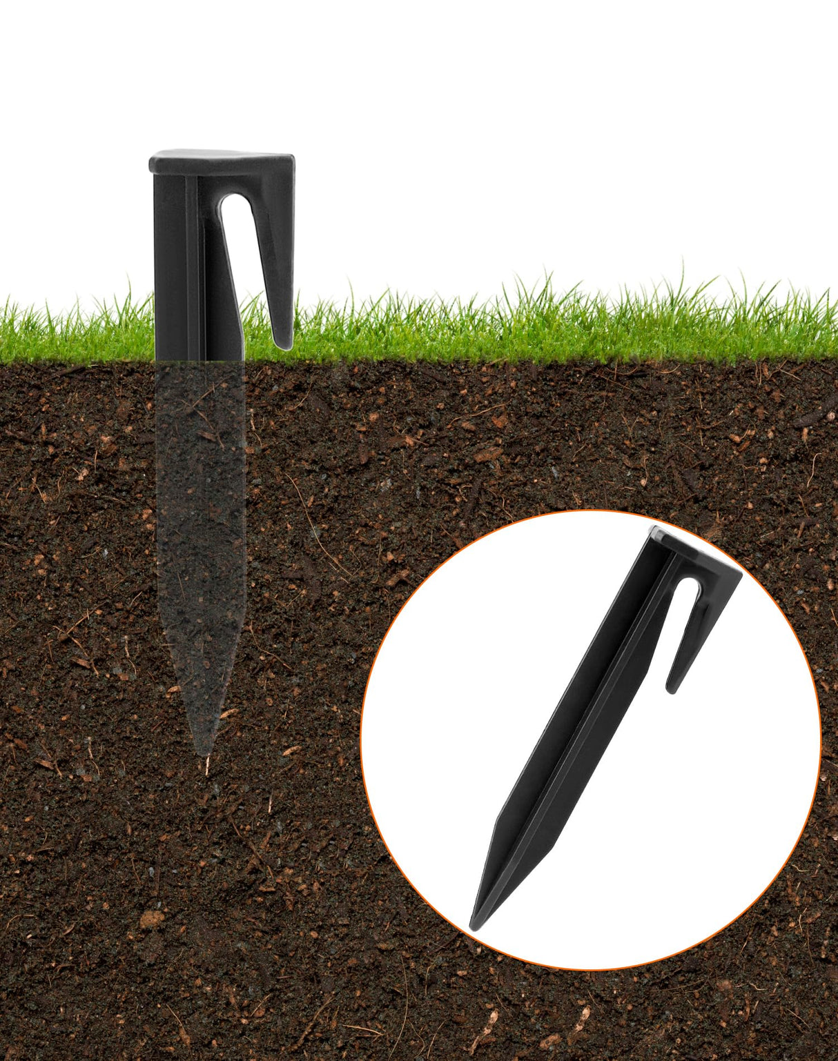 QWORK Plastic Boundary Wire Stakes, 200 Pcs, 3.35in, Black, Bayonet Tip, Garden Edging, Lawn Nails, Wire Pegs, Landscape Anchoring Spikes, Pet Fence, Mower Compatible
