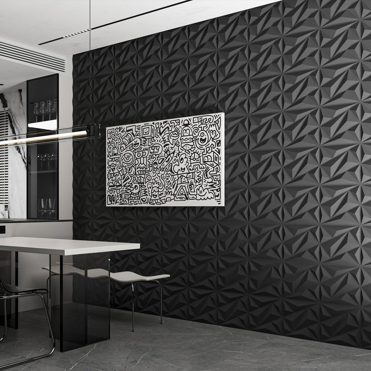 Art3dwallpanels 33 Pack 3D Wall Panel Diamond for Interior Wall Décor, PVC Flower Textured Wall Panels for Living Room Lobby Bedroom Hotel Office, Black, 12''x12'' Cover 32.Sq.Ft.