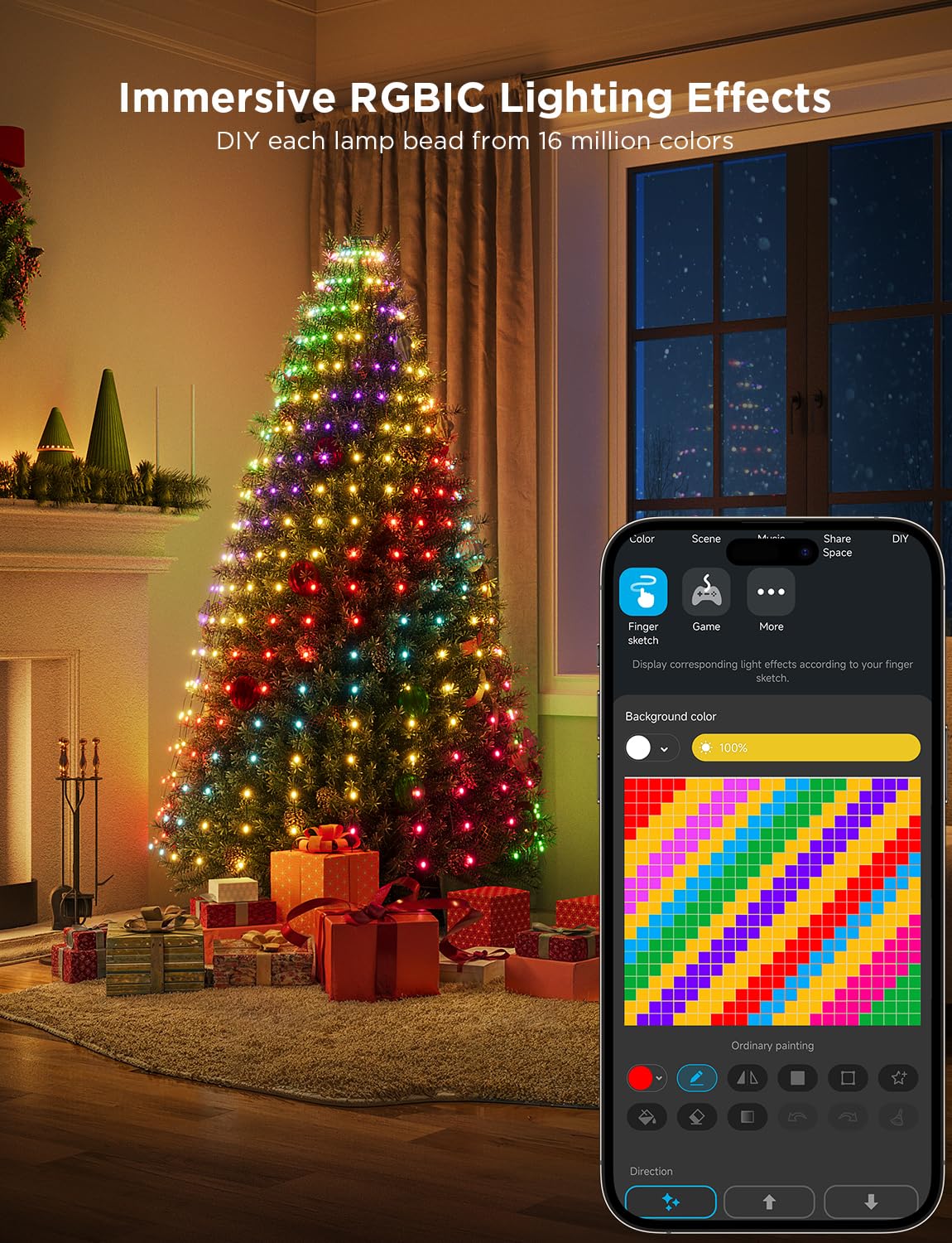 Govee Christmas Tree Lights, Smart RGBIC 480 LEDs Christmas Lights, 6.6ft × 24 String Lights for Holiday Decorations, Music Sync, Voice and APP Control, 60+ Scene Modes, Green Wire, Adapter