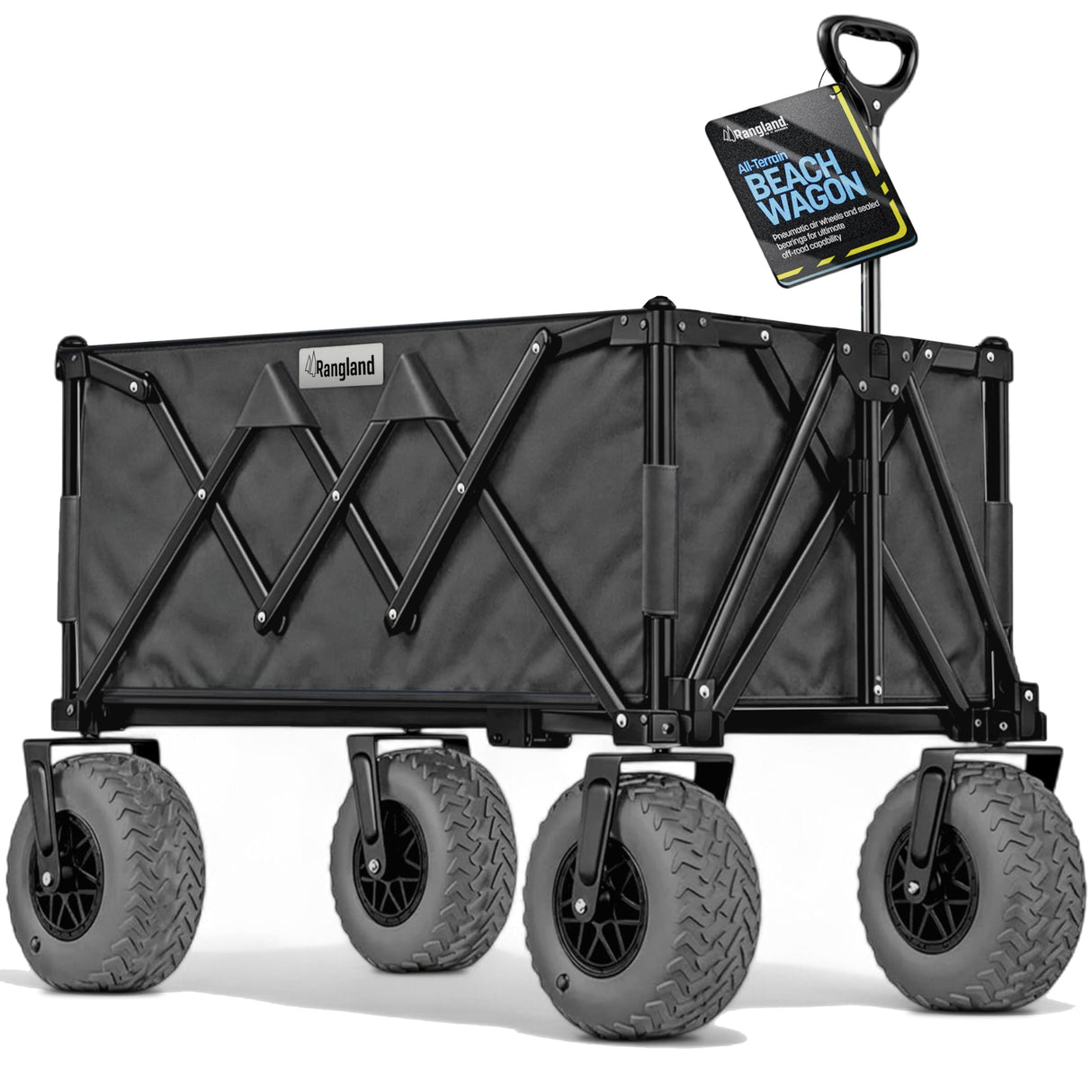 Beach Wagon with Heavy-Duty 10" Air Tires - All Terrain Folding Cart with Big Wheels for Sand and Gravel - 300 LB. Capacity (Black)