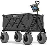 Beach Wagon with Heavy-Duty 10" Air Tires - All Terrain Folding Cart with Big Wheels for Sand and Gravel - 300 LB. Capacity (Black)