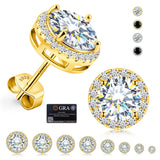 Delzzad Moissanite Earrings for Men, Solid S925 Sterling Silver and 18K Golden Plated Halo Stud Earrings for Women Valentine's Day Mother's Day - D Color VVS1 Hypoallergenic Dainty Moissanite Jewelry for Sensitive Ear, 6.5mm(1ct*2)