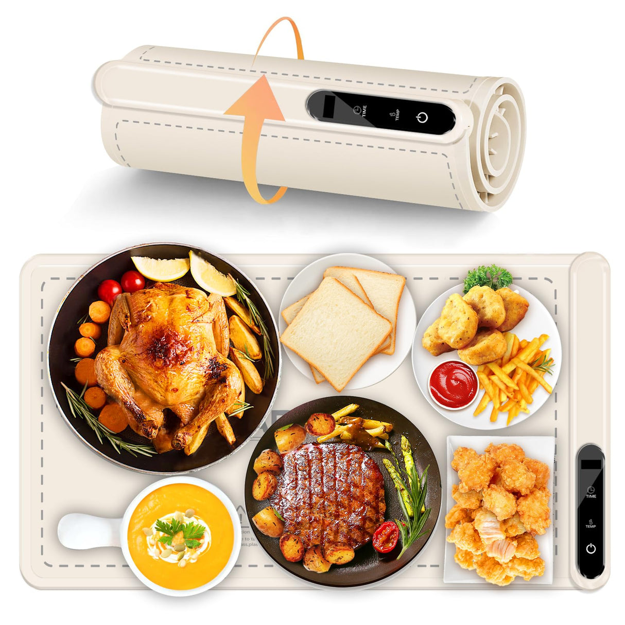 Warming Mat for Food Warmer Heating: Electric Silicone Hot Trays & Warm Buffer Plate 7-Level Temperature Control,Foldable Heat Pad,Keep Dishes Heater,Gift for Kitchen & Party- Cream