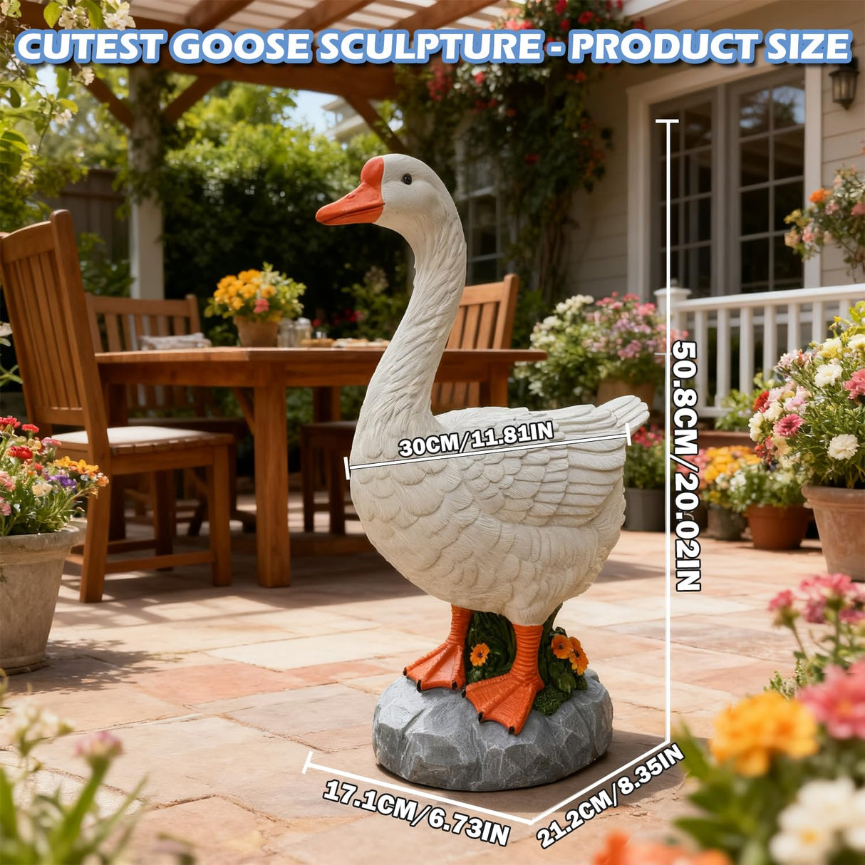HISUMER Porch Goose Statue Large White Porch Goose Big Resin Garden Lawn Yard 20 inches High Figurine Duck Decorative Figurine for Patio, Entryway Accent Indoor Outdoor Garden Gift
