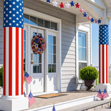 Frienda 4 Pack 4th of July American Flag Column Wraps 108 x 54 Inch Striped Porch Independence Day Column Wraps with 1 Roll Tape Disposable Pillar Wrap for Independence Day Party Outdoor Decor