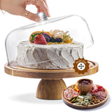 HOMESPHERE Wood Cake Stand with Lid, 2-in-1 Charcuterie Board, Round dome