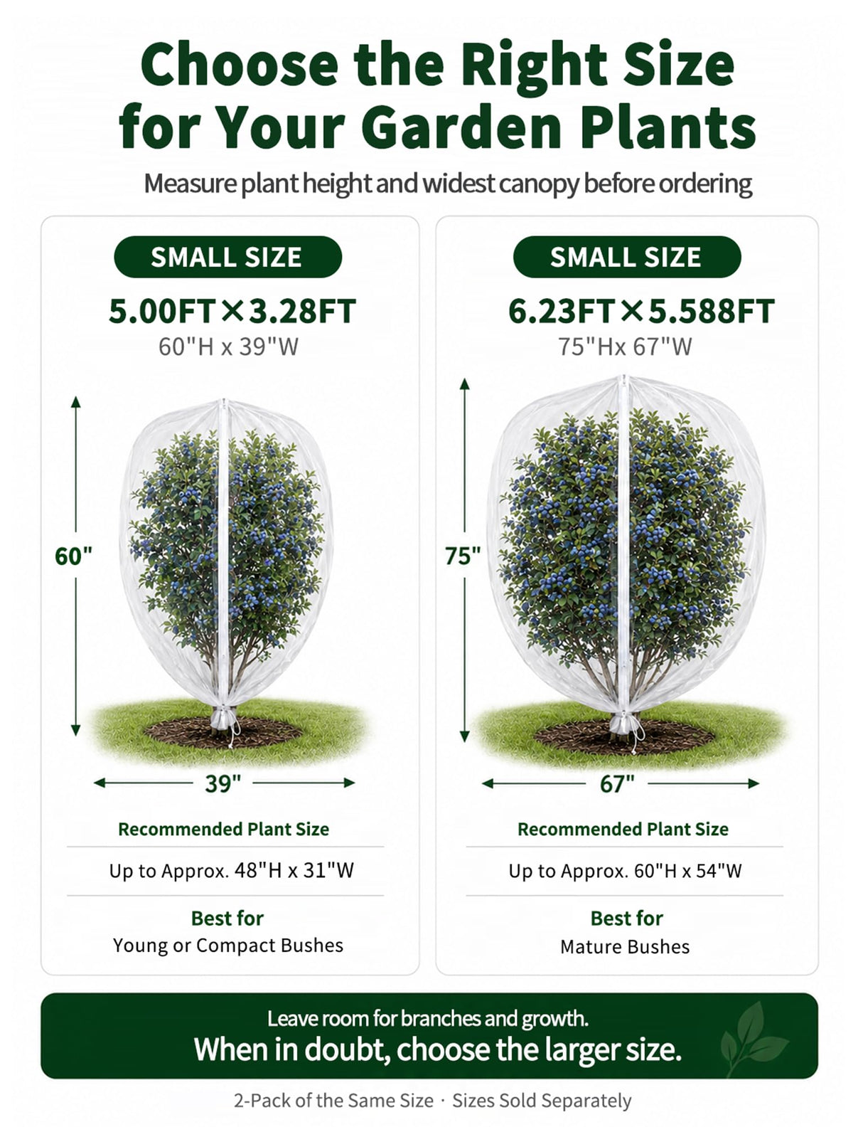 Garden Bird Netting for Insects, 2 Pack 5x3.28ft, Fruit Tree Netting with Zipper & Drawstring, Ultra Dense Mesh Plant Covers for Blueberry Tomato Cherry Peach Apple Trees Pest Barrier (5x3.28FT)
