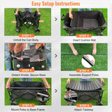 Collapsible Foldable Wagon Cart with Big Wheels and Tabletop, Large Capacity 440Lbs Folding Utility Wagon Carts for Sand, Beach, Camping, Shopping, Sport (Black)