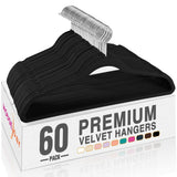 HOUSE DAY Black Velvet Hangers 60 Pack, Premium Non Slip Clothes Hangers