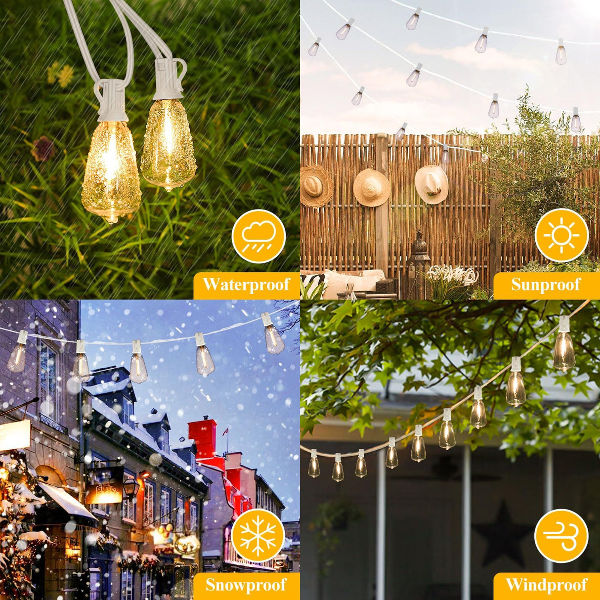 Brightever 50FT Outdoor String Lights Weatherproof, Patio Lights with 25+2 ST38 Edison Shatterproof Bulbs, Commercial Grade Warm White LED String Lights Decorative for Christmas, Wedding, Party, White