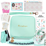 multipieyo Essential First Period Kit for Girls 10-12 | Period Bags for Teen Girls for School | First Period Gift with Sanitary Pad Storage Bag, Wipes, Period Tracker and More(Mint)