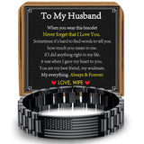 VULETO Fathers Day Gift for Husband from Wife, To My Husband Stainless Steel American Flag Watch Link Bracelet Birthday Anniversary Military Unique Valentines Christmas Jewelry Gifts Presents for Him Men Male Love